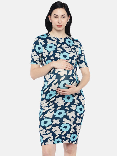 

Blush 9 Maternity Women Blue & Grey Printed Sheath Dress
