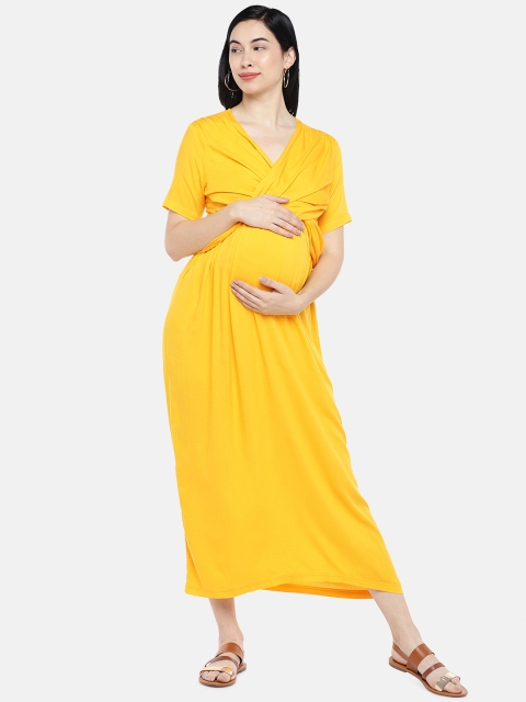 

Blush 9 Maternity Women Yellow Solid Wrap Dress