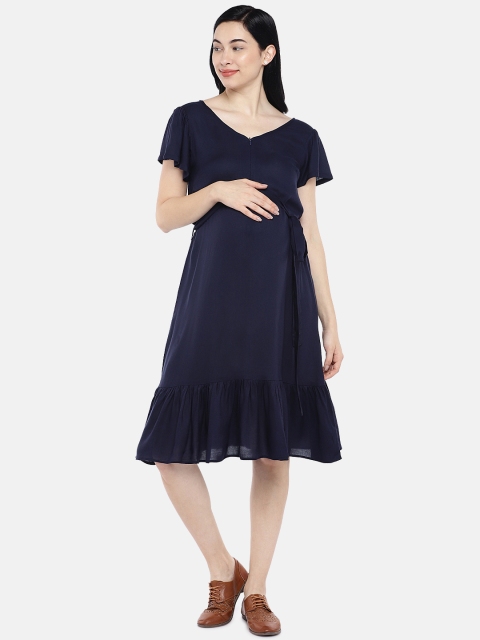

Blush 9 Maternity Women Navy Blue Solid A-line Dress