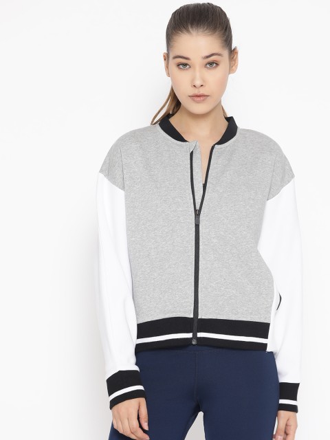 

Reebok Women Grey Melange & White Meet You There Solid Training Sweatshirt
