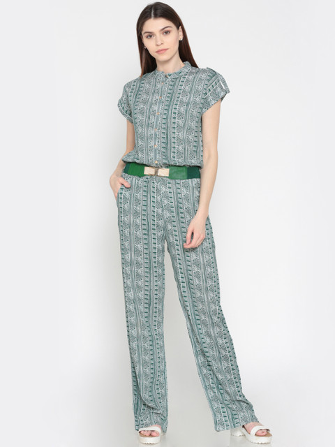 

Deal Jeans Green & White Printed Basic Jumpsuit