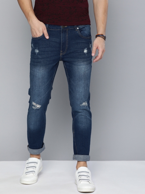 

Mast & Harbour Men Navy Blue Skinny Fit Mid-Rise Low Distressed Stretchable Jeans