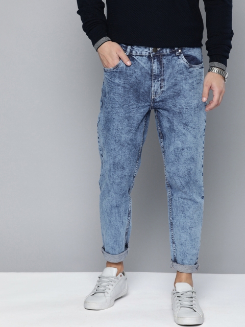 

Mast & Harbour Men Blue Carrot Fit Acid Washed Mid-Rise Clean Look Stretchable Jeans