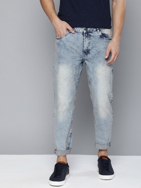 

Mast & Harbour Men Blue Carrot Fit Acid Washed Mid-Rise Clean Look Stretchable Jeans