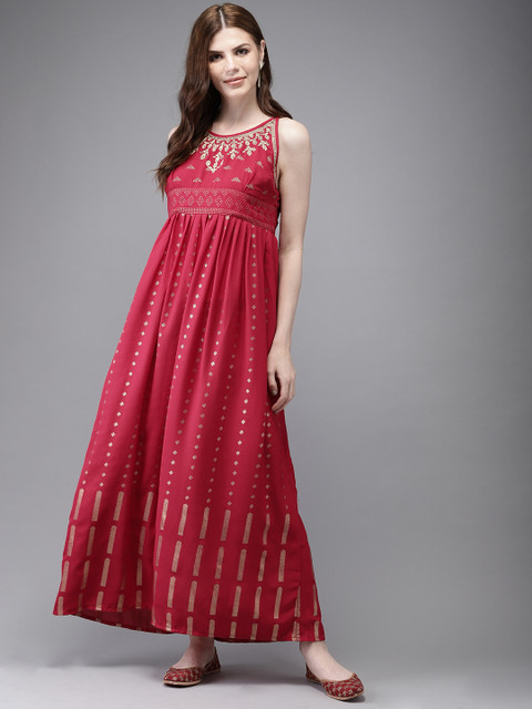 

Anouk Women Red & Golden Embroidered A-Line Kurta