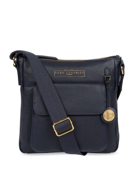 

PURE LUXURIES LONDON Women Navy Blue Solid Genuine Leather Rayden Sling Bag