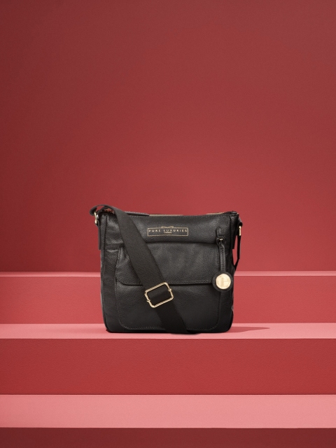 

PURE LUXURIES LONDON Women Black Solid Genuine Leather Rayden Sling Bag