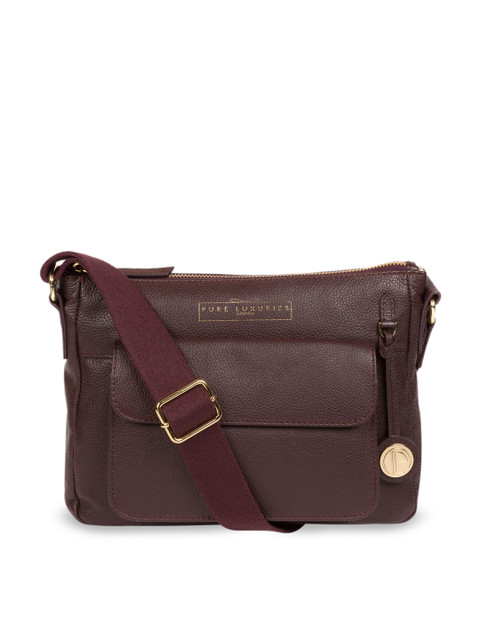 

PURE LUXURIES LONDON Women Burgundy Solid Genuine Leather Tindall Sling Bag