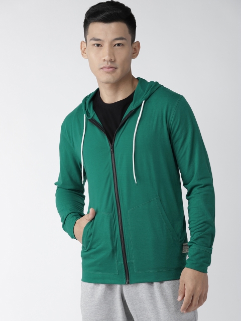 

Hubberholme Men Green Solid Hooded Sweatshirt
