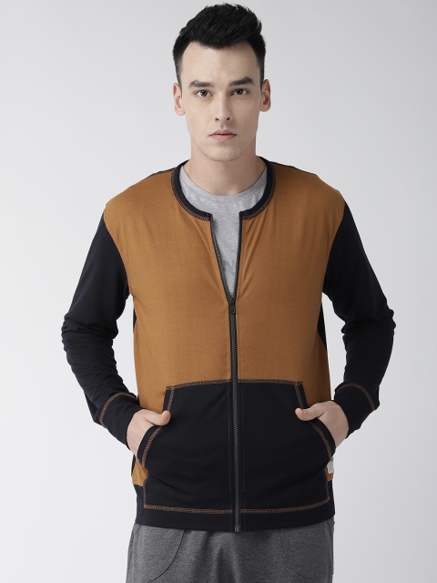 

Hubberholme Men Mustard Brown & Navy Blue Colourblocked Sweatshirt