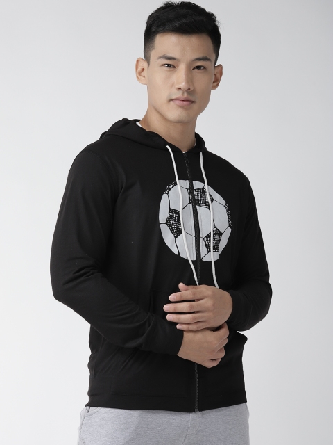 

Hubberholme Men Black & White Printed Hooded Sweatshirt