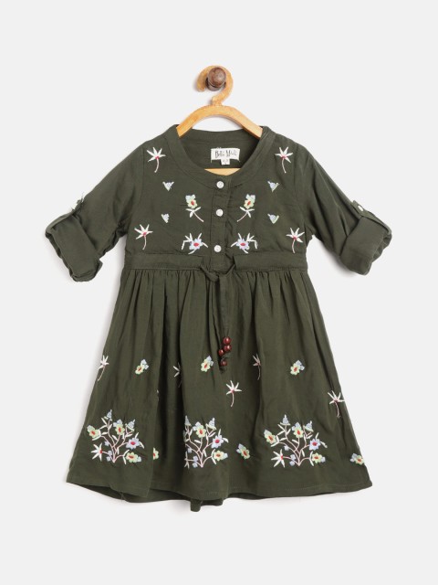 

Bella Moda Girls Olive Green Embroidered Empire Dress