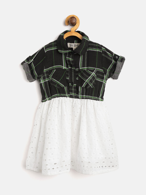 

Bella Moda Girls Charcoal Grey & White Checked Shirt Dress with Schiffli Embroidered