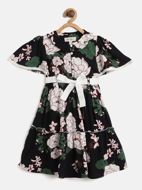

Bella Moda Girls Black Floral Printed Fit and Flare Dress