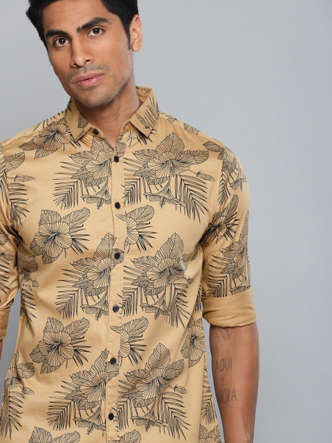 

Dennis Lingo Men Khaki & Navy Blue Slim Fit Printed Casual Shirt