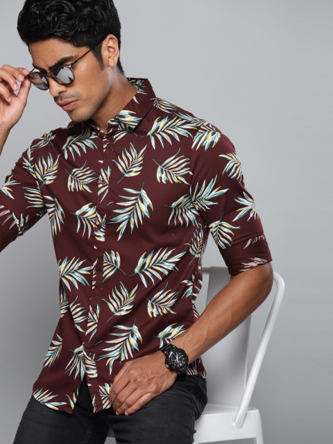 

Dennis Lingo Men Burgundy & Green Slim Fit Printed Casual Shirt