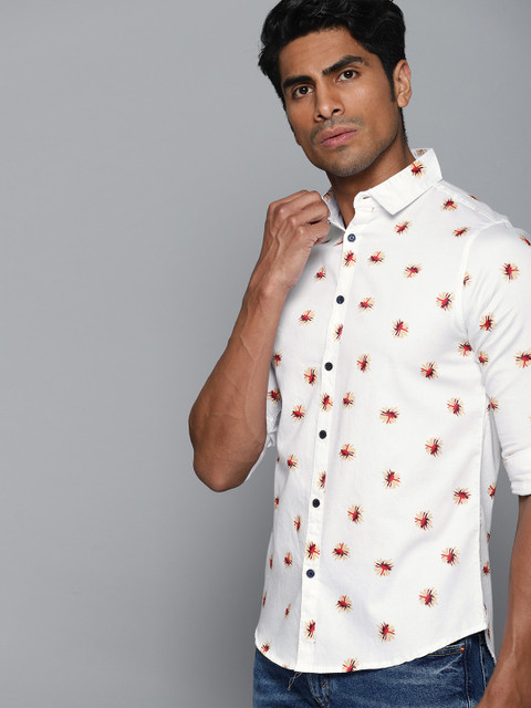 

Dennis Lingo Men White & Red Slim Fit Printed Casual Shirt