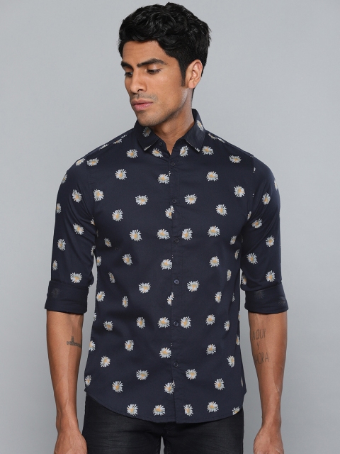 

Dennis Lingo Men Navy Blue Slim Fit Printed Casual Shirt