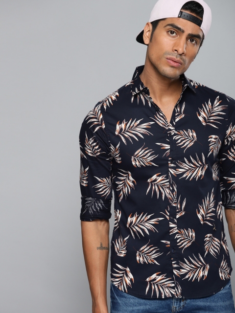 

Dennis Lingo Men Navy Blue & White Slim Fit Printed Casual Shirt