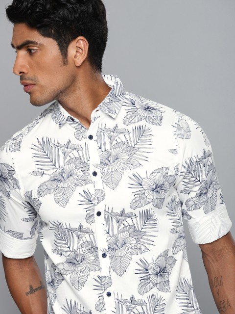 

Dennis Lingo Men White & Navy Blue Slim Fit Printed Casual Shirt