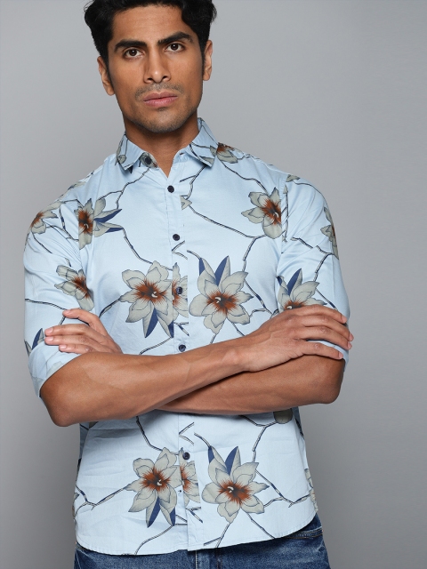 

Dennis Lingo Men Blue & Grey Slim Fit Printed Casual Shirt