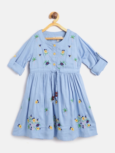 

Bella Moda Girls Blue Floral Embroidered Fit and Flare Dress