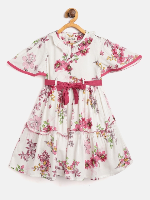 

Bella Moda Girls White & Pink Floral Printed Fit and Flare Dress