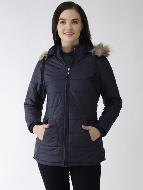 

Foreign Culture By Fort Collins Women Navy Blue Solid Hooded Parka Jacket