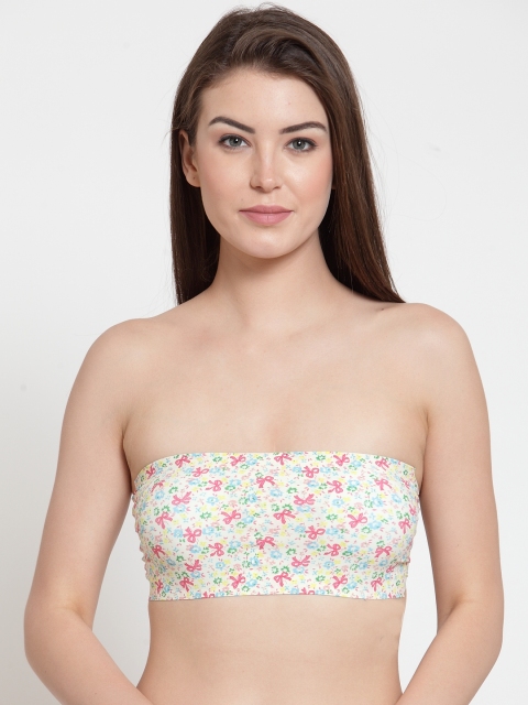 

Laceandme White & Multicoloured Printed Non-Wired Lightly Padded Bandeau Bra 4003