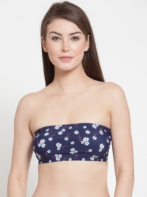 

Laceandme Navy Blue Printed Non-Wired Lightly Padded Bandeau Bra 4014