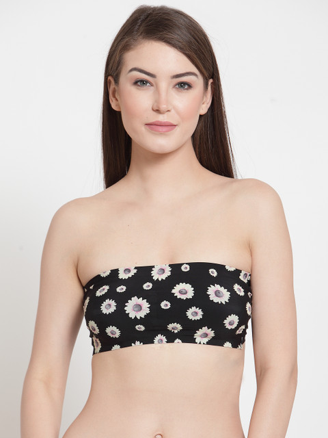 

Laceandme Black Printed Non-Wired Lightly Padded Bandeau Bra 4008