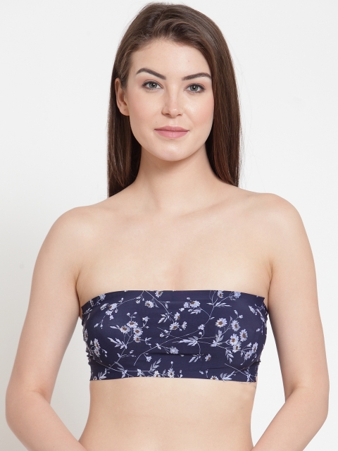

Laceandme Navy Blue Printed Non-Wired Lightly Padded Bandeau Bra 4000