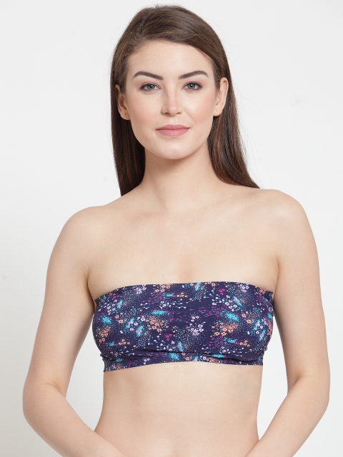 

Laceandme Navy Blue Printed Non-Wired Lightly Padded Bandeau Bra 4010