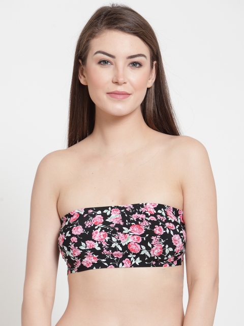 

Laceandme Black Printed Non-Wired Lightly Padded Bandeau Bra 4011