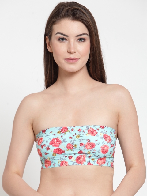 

Laceandme Blue Printed Non-Wired Lightly Padded Bandeau Bra 4004