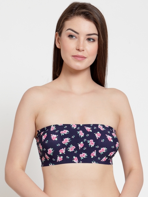 

Laceandme Navy Blue Printed Non-Wired Lightly Padded Bandeau Bra 4001
