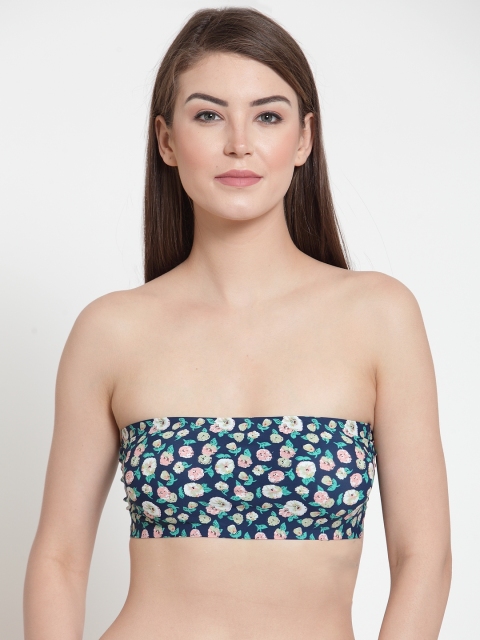 

Laceandme Navy Blue Printed Non-Wired Lightly Padded Bandeau Bra 4009