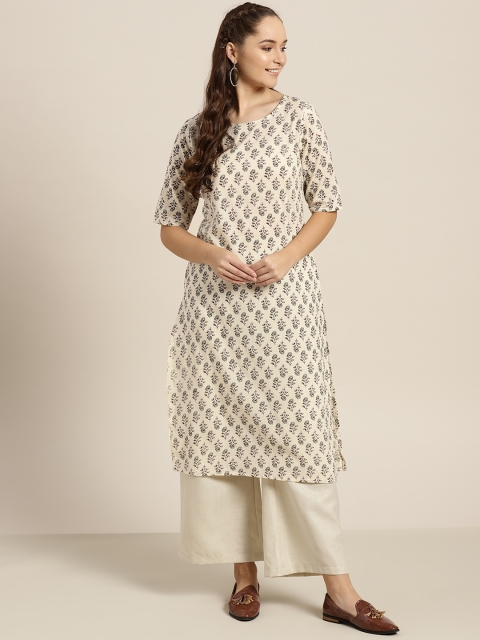 

Sangria Women Cream-Coloured & Black Printed Straight Kurta