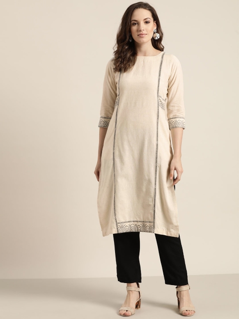 

Sangria Women Off-White Solid Straight Kurta