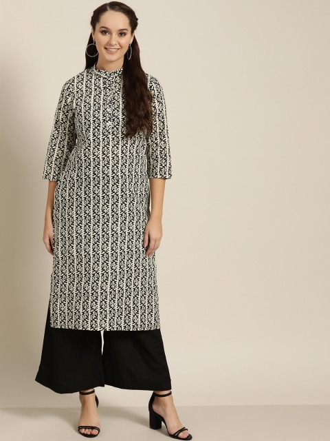 

Sangria Women Black & Off-White Printed Kurta with Palazzos