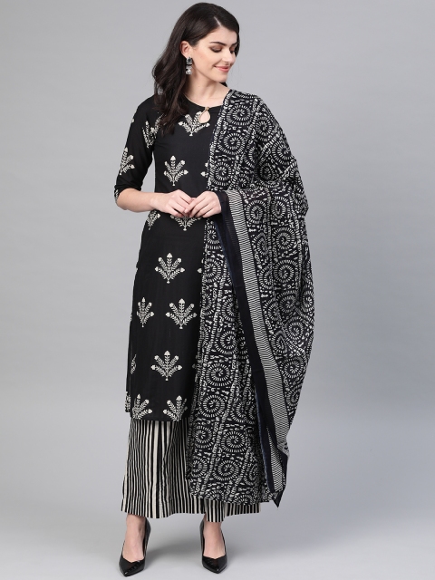 

Sangria Women Black & Off-White Printed Kurta with Palazzos & Dupatta