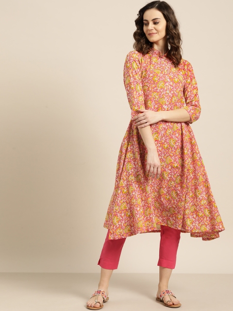 

Sangria Women Pink & Yellow Printed Kurta with Trousers