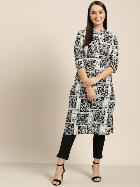 

Sangria Women White & Black Printed Straight Kurta
