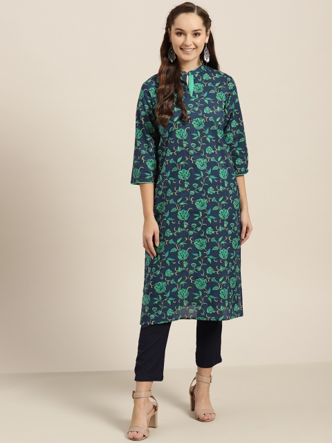 

Sangria Women Navy Blue & Green Printed Straight Kurta