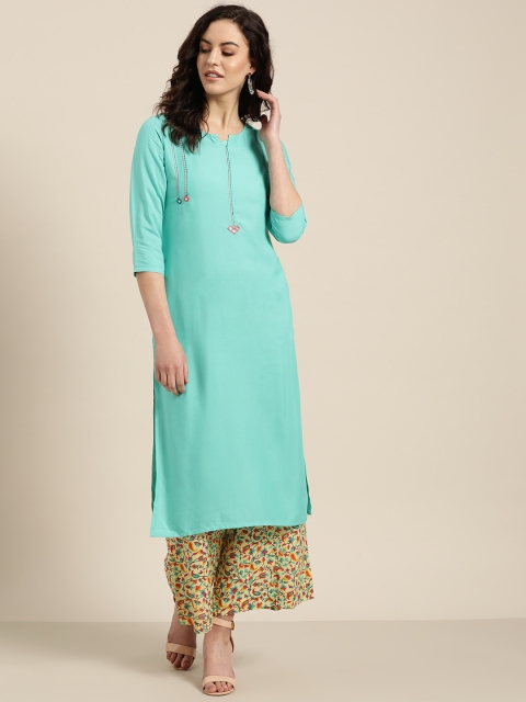 

Sangria Women Sea Green & Yellow Yoke Design Kurta with Palazzos
