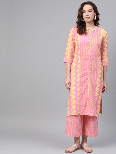 

Sangria Women Pink & Yellow Printed Kurta with Palazzos