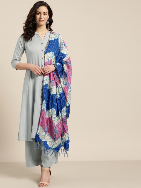 

Sangria Women Grey & Blue Solid Kurta with Palazzos & Dupatta