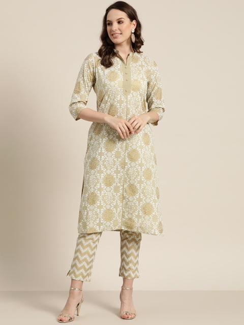 

Sangria Women Green & White Printed Kurta with Trousers