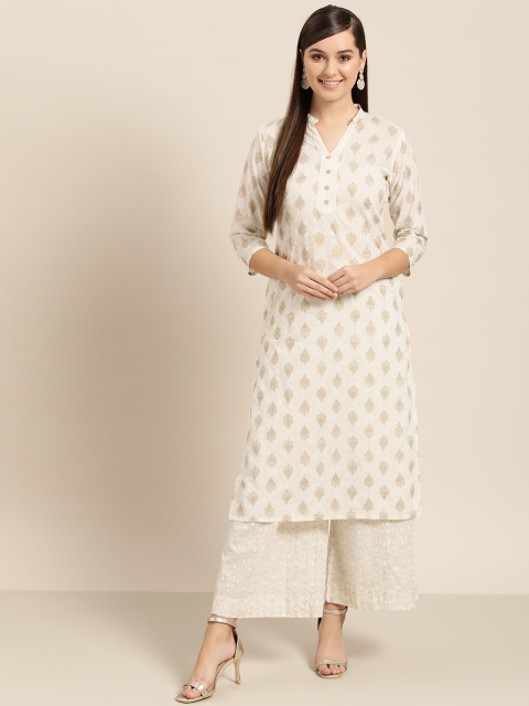 

Sangria Women Off-White & Golden Printed Kurta with Palazzos