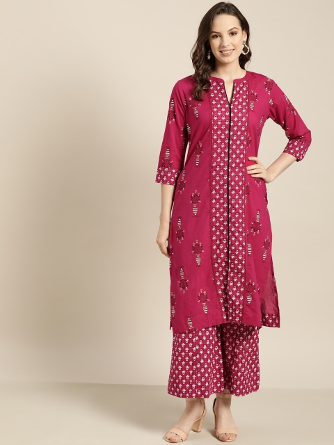 

Sangria Women Magenta & Off-White Printed Kurta with Palazzos